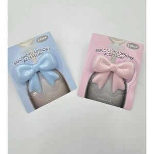 Silicone Headphone Accessory Bow 2Pack Blue Pink Universal Fit VIRAL NEW TIK TOK